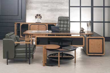 Palencia Metal Tasarım Ayaklı Etajerli Makam Takımı 240cm - Makam Takımları